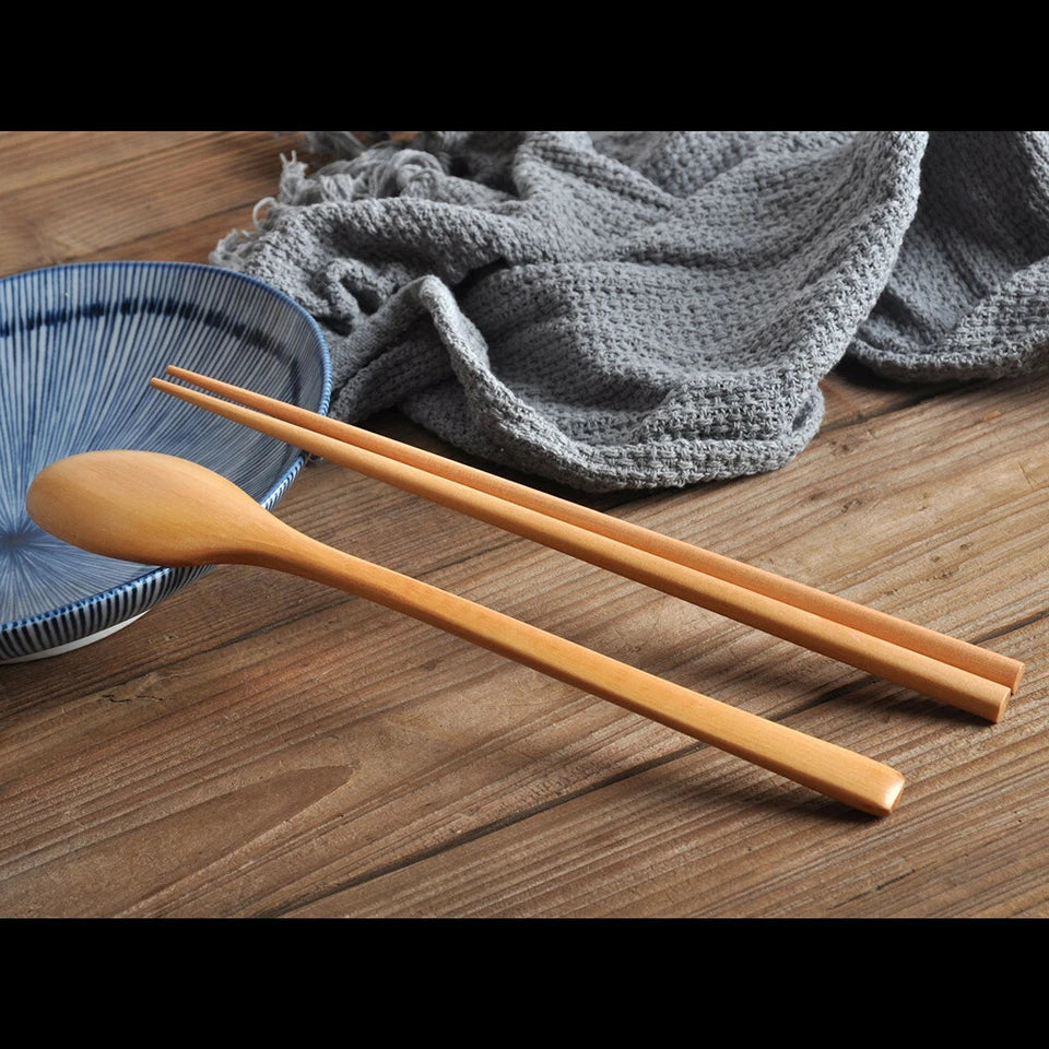 Wooden Spoon and Chopstick Set Eco-friendly Utensil Home Kitchen Tableware Set