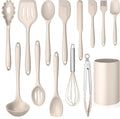 LIANYU 14 Pcs Kitchen Utensils Set with Holder, Silicone Cooking Khaki